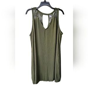 Old Navy Crochet Strap V Neck Olive Green Sleeveless Festival Shift Dress XL
